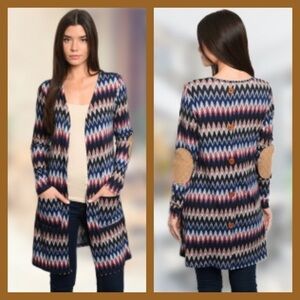 Boutique Open Front Cardigan Chevron Pattern